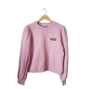 Ganni Puff Sleeve Logo Sweatshirt Pink Size Large